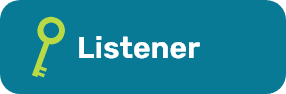 white text that reads "listener" with a green key