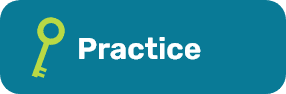 white text that reads "practice" with a green key