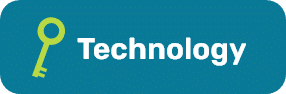 white text that reads "technology" with a green key